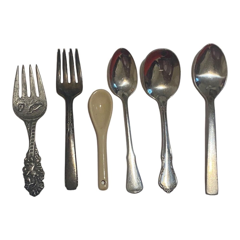 Lot 6 Assorted VTG Flatware Pieces Oneida WEB Pewter Souvenir Spoons Baby Fork